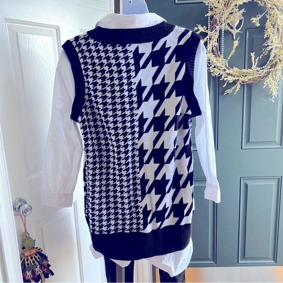 Fashion to Figure Black and White Houndstooth Sweater Vest with blouse - Picture 5 of 5